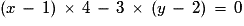 (x\,-\,1)\,\times\,4\,-\,3\,\times\,(y\,-\,2)\,=\,0