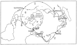 L'itinéraire suivi par Philéas Fogg dans son tour du monde