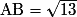 \mathrm{AB}=\sqrt{13}