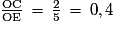 \frac{\mathrm{OC}}{\mathrm{OE}}\,=\,\frac{2}{5}\,=\,0,4