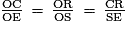 \frac{\mathrm{OC}}{\mathrm{OE}}\,=\,\frac{\mathrm{OR}}{\mathrm{OS}}\,=\,\frac{\mathrm{CR}}{\mathrm{SE}}