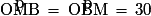 \mathrm{\widehat{OMB}}\,=\,\mathrm{\widehat{OBM}}\,=\,30°