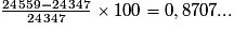 \frac{24\,559-24\,347}{24\,347}\times100=0,8707...