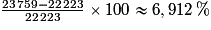 \frac{23\,759-22\,223}{22\,223}\times100\approx6,912\,\%
