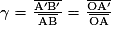 \gamma =\frac{\overline{{\mathrm{A}}'{\mathrm{B}}'}}{\overline{\mathrm{AB}}}=\frac{\overline{\mathrm{O}{\mathrm{A}}'}}{\overline{\mathrm{OA}}}