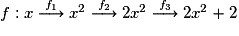 f : x\stackrel{f_1}{\longrightarrow}x^2 \stackrel{f_2}{\longrightarrow}2x^2 \stackrel{f_3}{\longrightarrow}2x^2+2