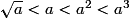 \sqrt{a} < a < a^2 < a^3