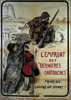 Affiche française de 1918 appelant les civils à poursuivre l'effort de guerre en participant au quatrième emprunt