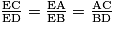 \frac{\mathrm{EC}}{\mathrm{ED}}= \frac{\mathrm{EA}}{\mathrm{EB}}= \frac{\mathrm{AC}}{\mathrm{BD}}