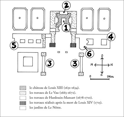 Plan du château de Versailles et étapes de sa construction - illustration 1