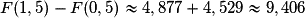 F(1,5)-F(0,5)\approx {4,877+4,529}\approx {9,406}