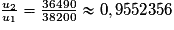 \frac{u_{2}}{u_{1}}=\frac{36490}{38200}\approx {0,9552356}