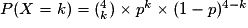 P(X = k) = (_k^4)\times p^k \times (1-p)^{4-k}