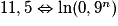 11,5 \Leftrightarrow \ln(0,9^n )