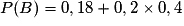 P(B) = 0,18 + 0,2 \times 0,4