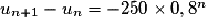 u_{n+1} - u_n = -250 \times 0,8^n
