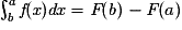 \int_{\textit{b}}^{\textit{a}}\textit{f}(\textit{x})\textit{dx}= \textit{F}(\textit{b})-\textit{F}(a)