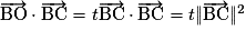 \overrightarrow{\mathrm{BO}}\cdot\overrightarrow{\mathrm{BC}}=t\overrightarrow{\mathrm{BC}}\cdot\overrightarrow{\mathrm{BC}}=t \Vert \overrightarrow{\mathrm{BC}} \Vert ^{2}