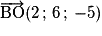 \overrightarrow{\mathrm{BO}}(2\,;\,6\,;\,-5)