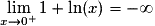 \lim\limits_{x \to 0^+} {1+\ln (x)}=-\infty