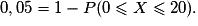 0,05=1-P(0\leq X\leq 20).