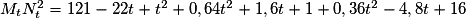 M_tN_t^2=121-22t+t^2+0,64t^2+1,6t+1+0,36t^2-4,8t+16