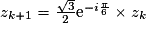 z_{k+1}= \frac{\sqrt{3}}{2}\text{e}^{-i\frac{\pi}{6}} \times z_k