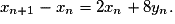 x_{n+1}-x_n = 2x_n+8y_n.