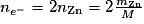 n_{e^-}=2n_{\mathrm {Zn}}=2\frac{m_{\mathrm {Zn}}}{M}
