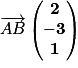 \overrightarrow{AB}\begin{pmatrix}\mathbf{2}\\\mathbf{-3}\\\mathbf{1}\end{pmatrix}