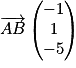 \overrightarrow{AB}\begin{pmatrix}-1 \\1\\-5\end{pmatrix}