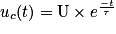 u_{c}(t)=\textrm{U}\times e^{\frac{-t}{\tau }}