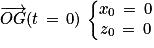 \overrightarrow{OG}(t\, =\, 0)\, \left\{\begin{matrix}x_{0}\, =\, 0\\z_{0}\, =\, 0\end{matrix}\right.