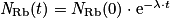 \mathit{N}_{\mathrm{Rb}}(t)=N_{\mathrm{Rb}}(0)\cdot \mathrm{e}^{-\lambda \cdot t}