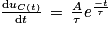 \frac{\textrm{d}u_{C\left ( t \right )}}{\textrm{d}t}\, =\, \frac{A}{\tau }e^{\frac{-t}{\tau }}