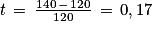 t\, =\, \frac{140\, -\, 120}{120}\, =\, 0,17
