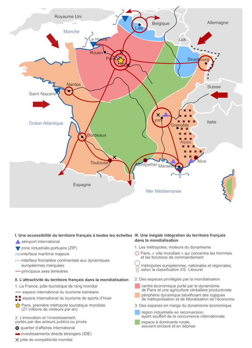 Quels Sont Les Territoires Moteurs De La Mondialisation Schéma Production graphique : l'organisation du territoire français dans la  mondialisation - Assistance scolaire personnalisée et gratuite - ASP